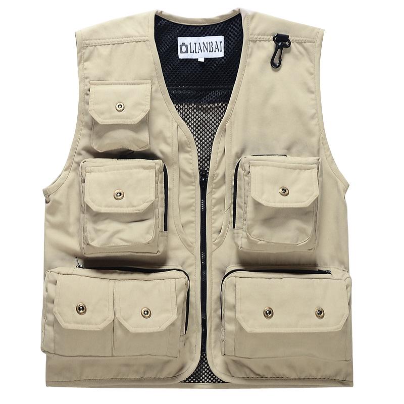 

Men Fly Fishing Multi Pocket Vest Outdoor Photography Fly Vest Cotton Jacket beige XXXL#1