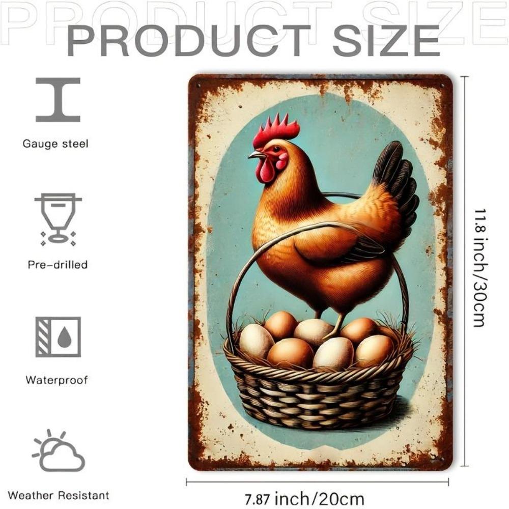Vintage Farmhouse Chicken Egg Rustic Metal Tin Sign Wall Art Decor 8x12 Inch