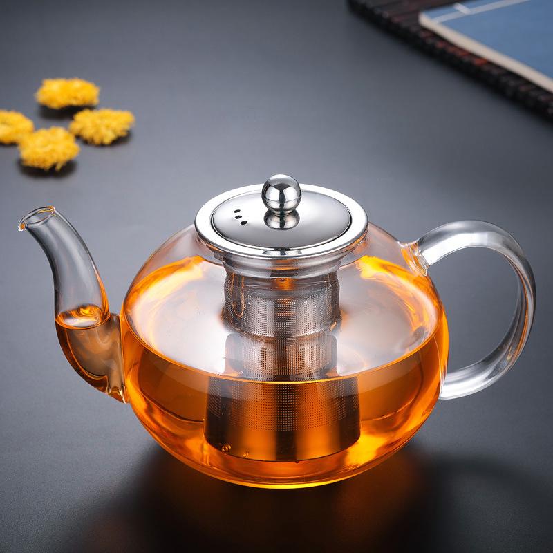 High-Grade Glass and Stainless Steel Teapot - Heat Resistant Transparent Flower Tea Set