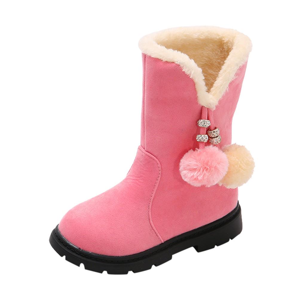 Children Kids Baby Girls Winter Warm Solid Hairball Snow Short Boots Casaul Shoes