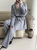 New European and American cross-border design belt, suit collar, knit cardigan, wide-leg pants, casual two-piece set