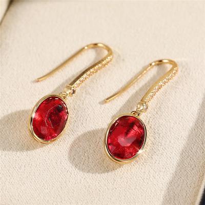 Gorgeous Red Cubic Zirconia Dangle Earrings for Women Simple Hook Earring Eternity Wedding Trend Jewelry Anniversary Gift