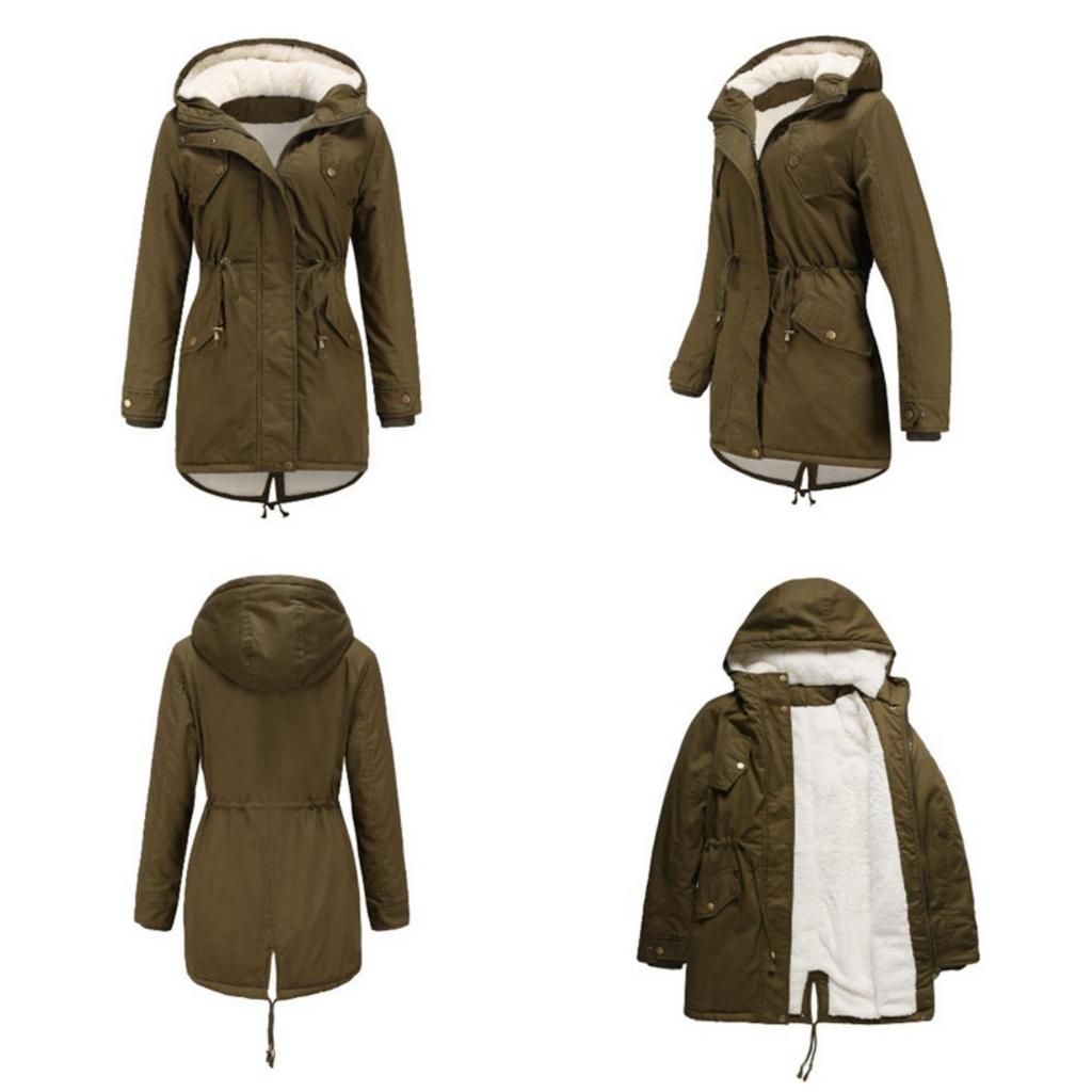 Manteau Parker à Col Capuche Coton Manteau Zippé Mi-Long Saison Hiver Manteau Chaud et Moelleux avec Veste en Coton