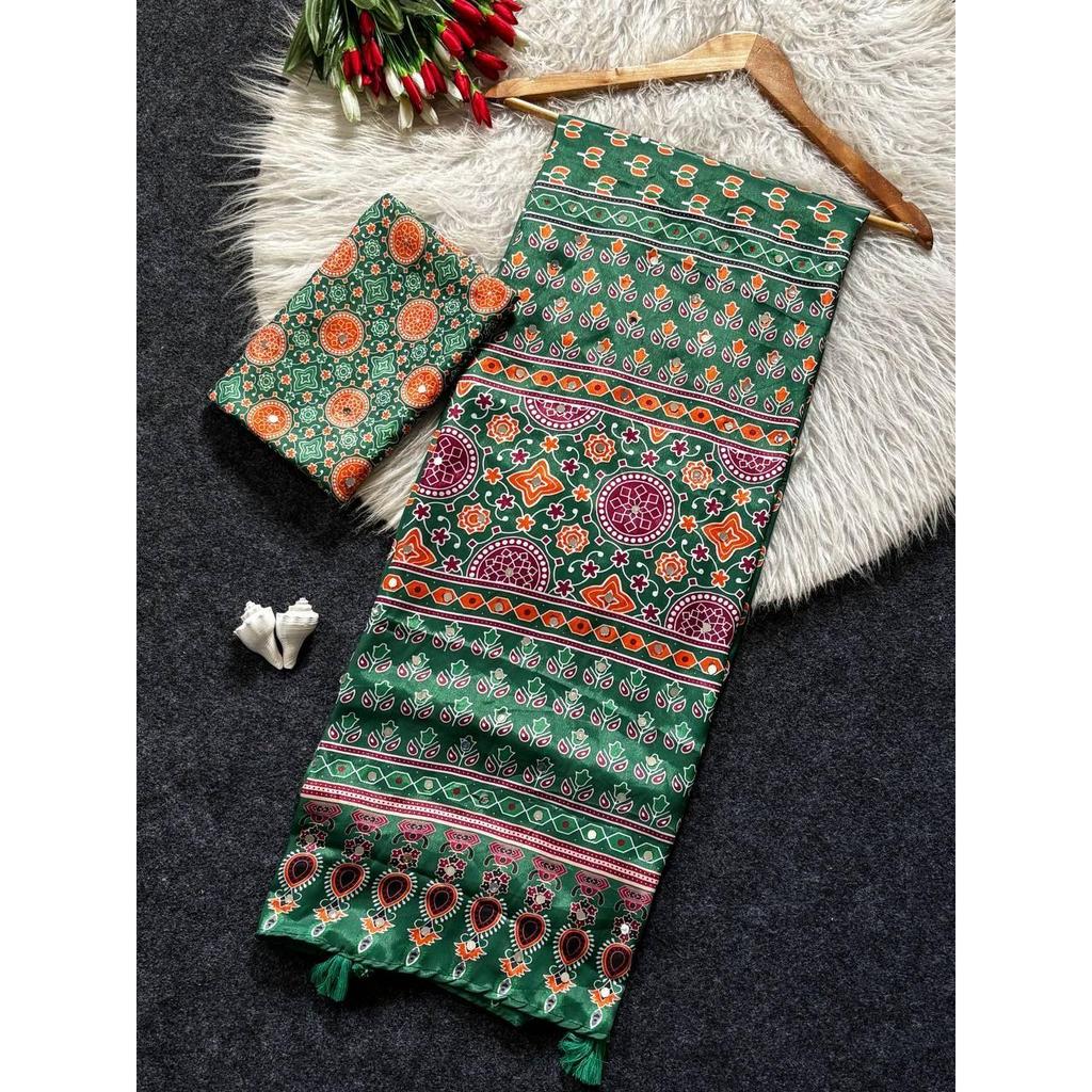 New Top Hot Trending Ajrakh Print Saree