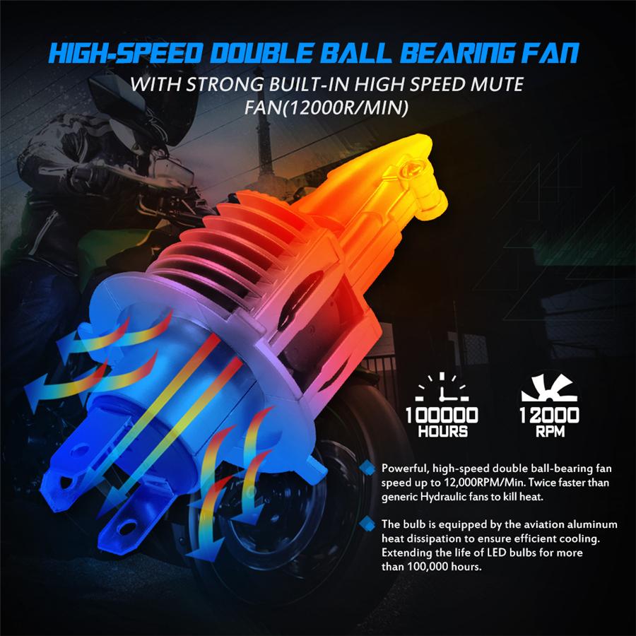 Motorcycle H4 9003 LED Headlight Bulb 6000LM 6500K