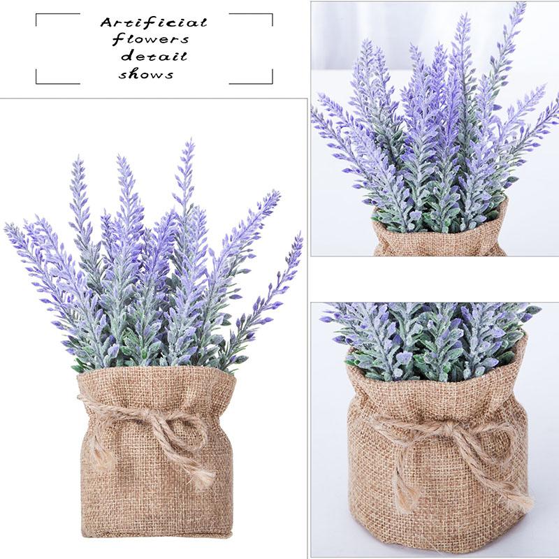 Purple Lavender Hemp Rope Bag Potted Artificial Potted Plant Simulation Flower Home Desktop Decoration