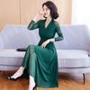 Fashionable Long Sleeve Dress Women V Neck Plus Size Flowy High Waist Elegant Spring Autumn Style
