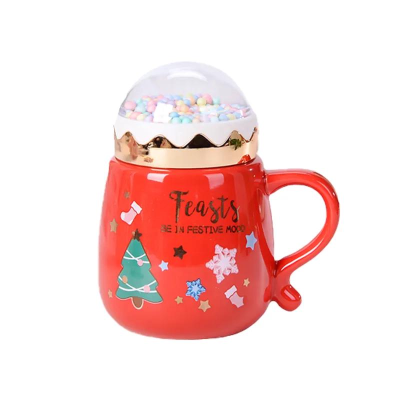 Set căni de Crăciun cu capac și lingură Set cutie cadou de Crăciun Cuplu din ceramică din desene animate Moș Crăciun ceașcă de cacao cu lapte pentru biroul acasă