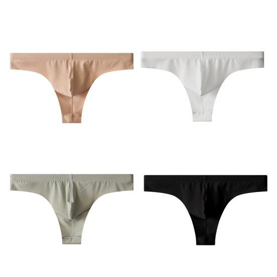 Men Sexy Thongs Ice Silk Cool Underpants Breathable Low-Waist Thong Briefs Quick-Dry Moisture-Wicking Underwear for Summer Daily Wear