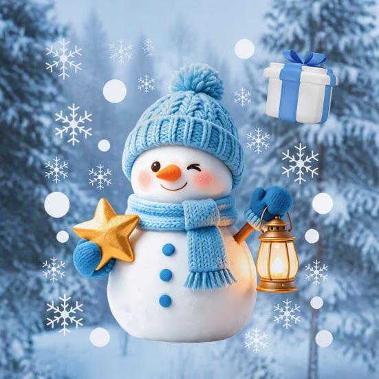 Holiday Decorative Gifts for Friends Christmas Window Clings, Cute Cartoon Snowman Stickers, Winter Snowflake Double-Sided Wall Stickers Static Glass