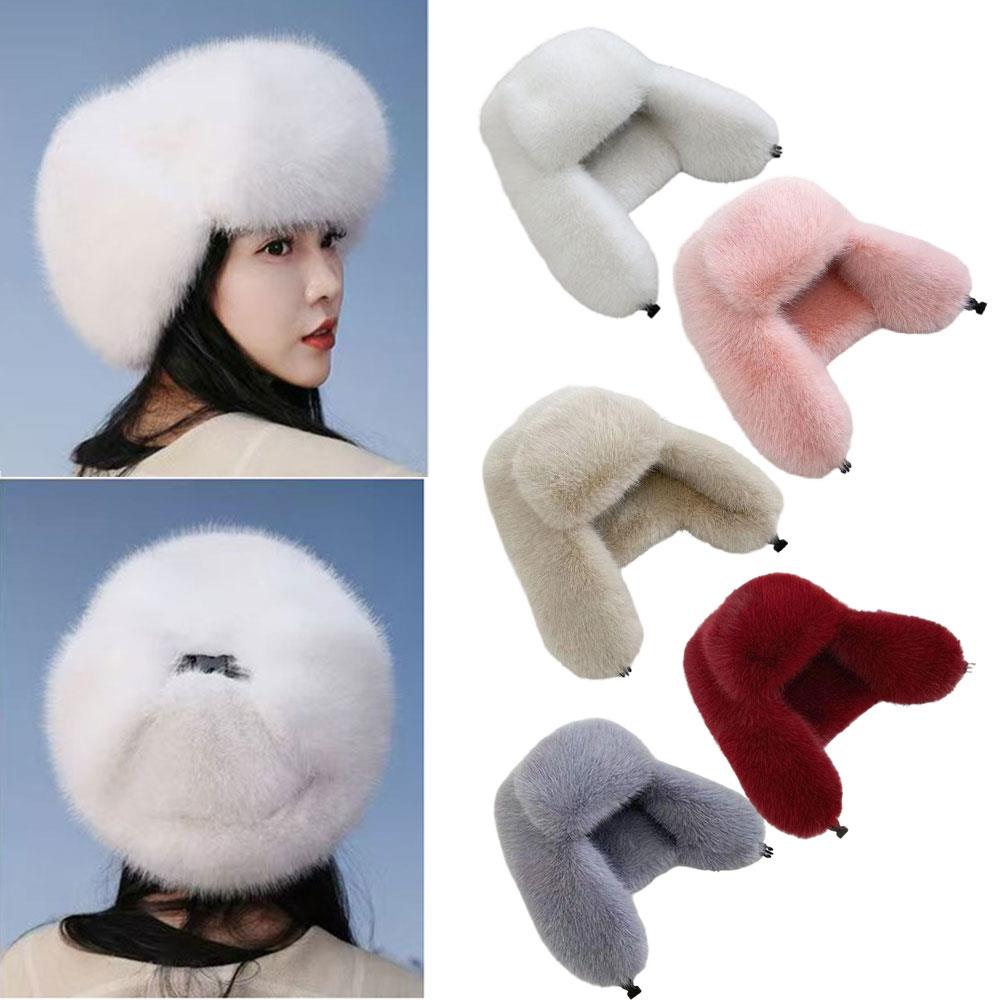 Thicken Faux Fur Bomber Hat Winter Warm Ear Protection Imitation Fur Hat Female Winter Earflap Ski Cap