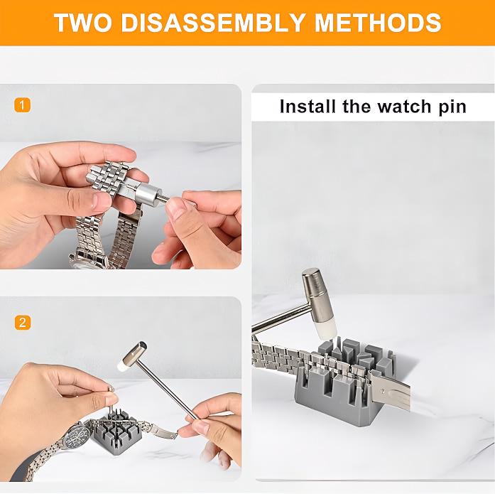 10-Piece Watch Repair Tool Set: Disassembler, Metal Hammer, Punch Pins, Star-Shaped Base for Electronic Watch Band Removal