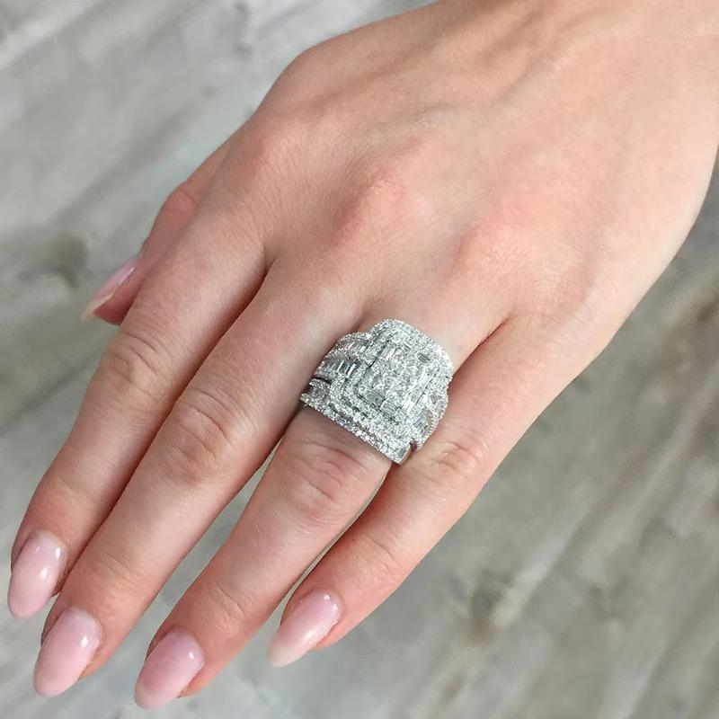 S/Set Luxuriöses Übertriebenes Damen Funkelndes Quadratisches Zirkonia Ring Set für Braut Hochzeit Valentinstag Geschenk Ewigkeit Schmuck