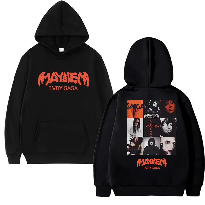 High Quality Lady Gaga 2025 New Album Mayhem Graphics Black Hoodie Unisex Vintage Casual Streetwear Men Women Fleece Sweatshirt