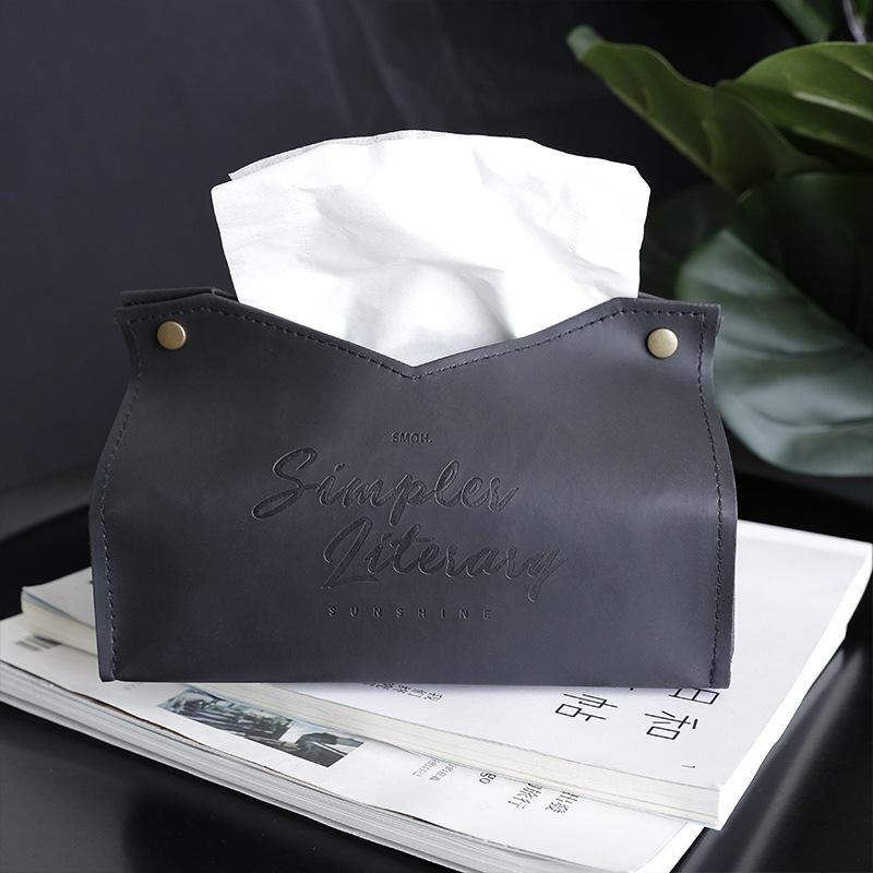 Simple leather tissue box Car pumping box Home bedroom Living room Creative tissue bag