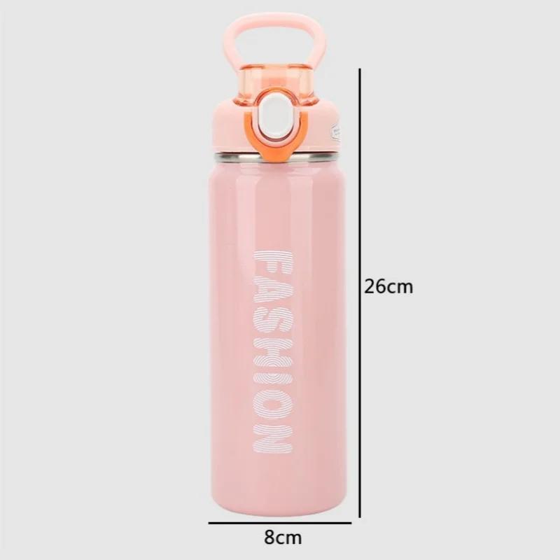 680ML Bouncing Straw Thermos Cup Stainless Steel Termos Water Bottle Simple Ins Style Portable Insulated Cups Drinkware