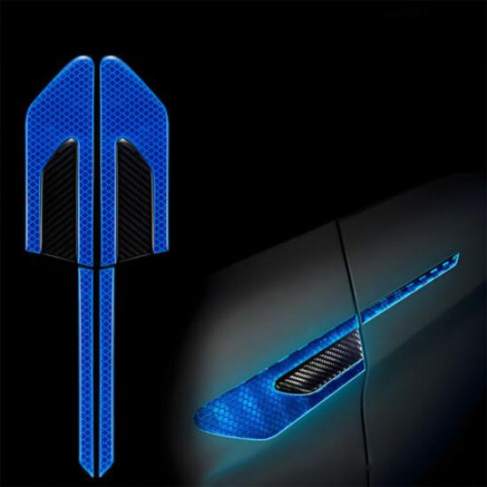 Blue Reflective Sticker Carbon Fiber Car Side Fender Warning Decal Accessories