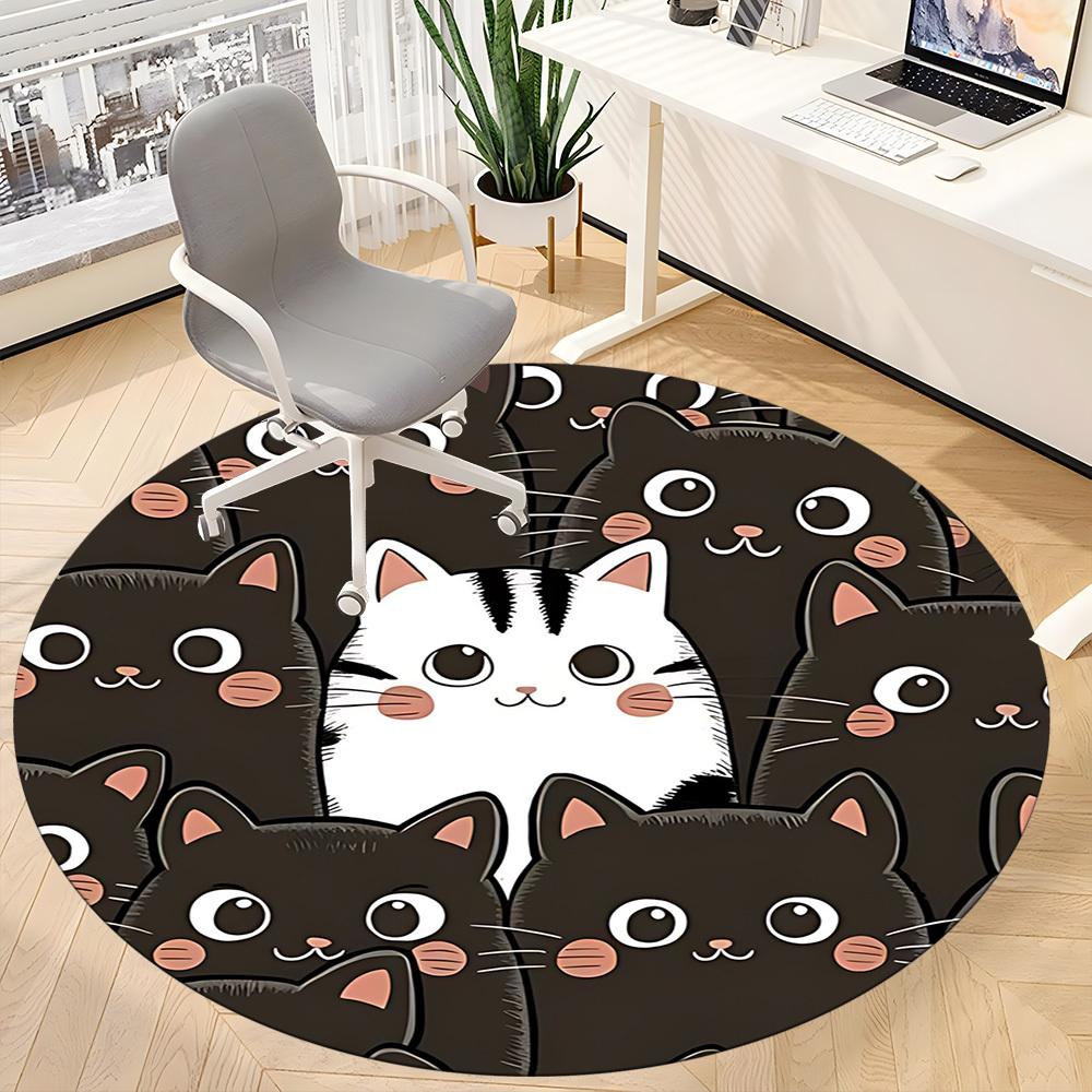 1pc Kitty Cats Office Round Area Rug, Under Office Chairs Bedroom Living Room Home Decor, Room Deco, Available in Various Sizes
