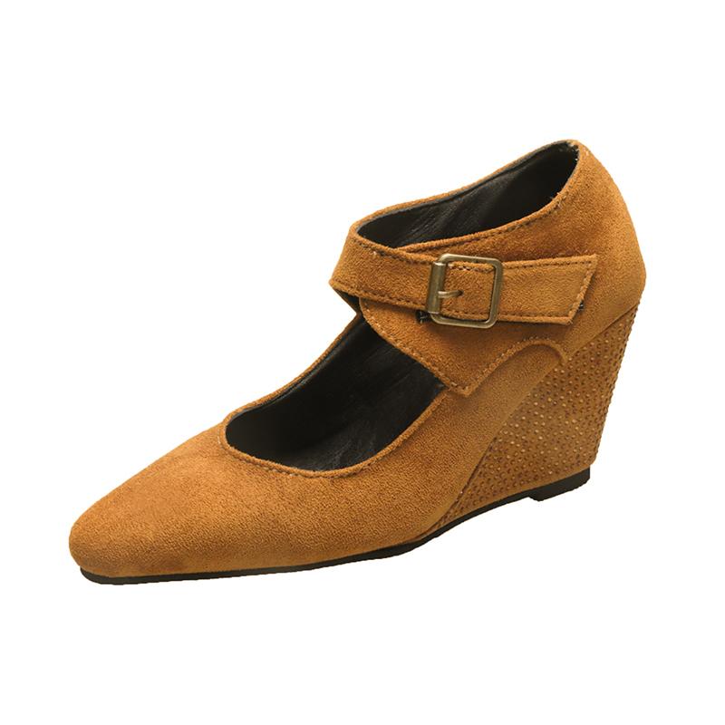

Spring and Autumn New Comfortable Versatile Trendy Suede Mary Jane Shoes Shallow Slip Strap Wedge Single 39 коричневий