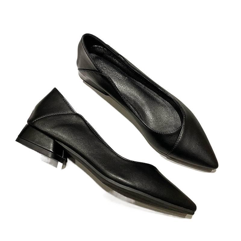 Weiche Lederarbeitsschuhe für Damen, schwarz, machen nicht müde vom langen Stehen bei der Arbeit, Werkzeug spitzköpfig dicker Absatz Einzelne Schuhe für Damen, vers