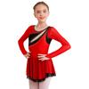 Dětské Dívčí Color Block Dance Dress Třpytivé drahokamy Průsvitná síťovina Dlouhý rukáv Klíčová dírka na zádech Šaty na krasobruslení