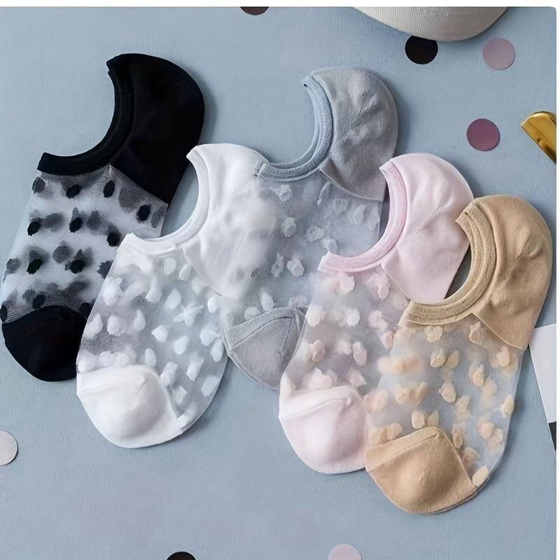 

5 пар женских дышащих сетчатых носков-лодочек в горошек разных цветов для повседневной носки и как повседневные носки One Size