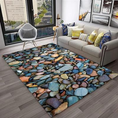 3D Stone Pebbles Footprint Beach Carpet Rug Non-slip Floor Mat for Home Living Room Bedroom Sofa Decor