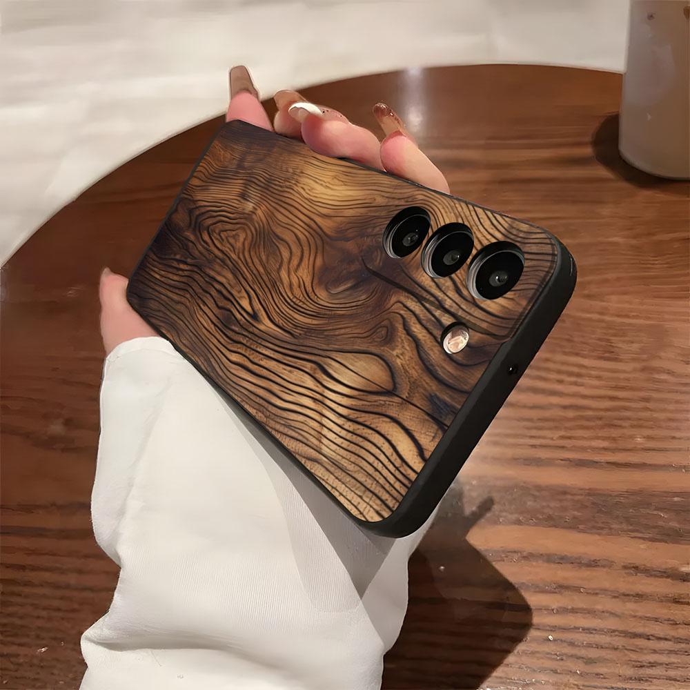 Natural Wood Phone Case For Samsung S26 S25 S24 FE S23 S22 S21 Plus S20 Ultra Note20Ultra Black Soft Shell