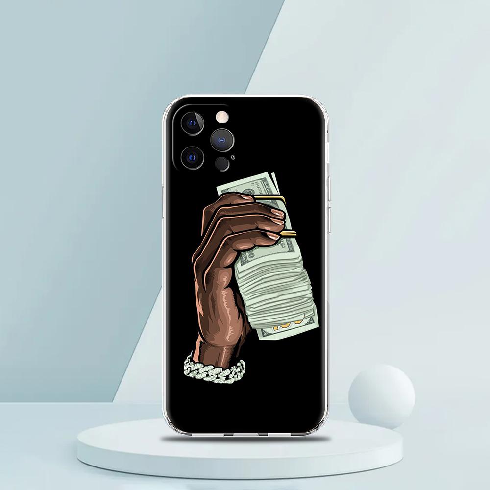USD Dollar Cash Luxury Soft Transparent Phone Case Cover for iPhone 16 15 14 13 12 11 Pro Max XR 8 7 Plus XS Max Shockproof Bag