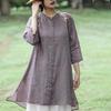 Women New Chinese Style Embroidered Linen Long Shirt Vintage Stand Collar Blouse