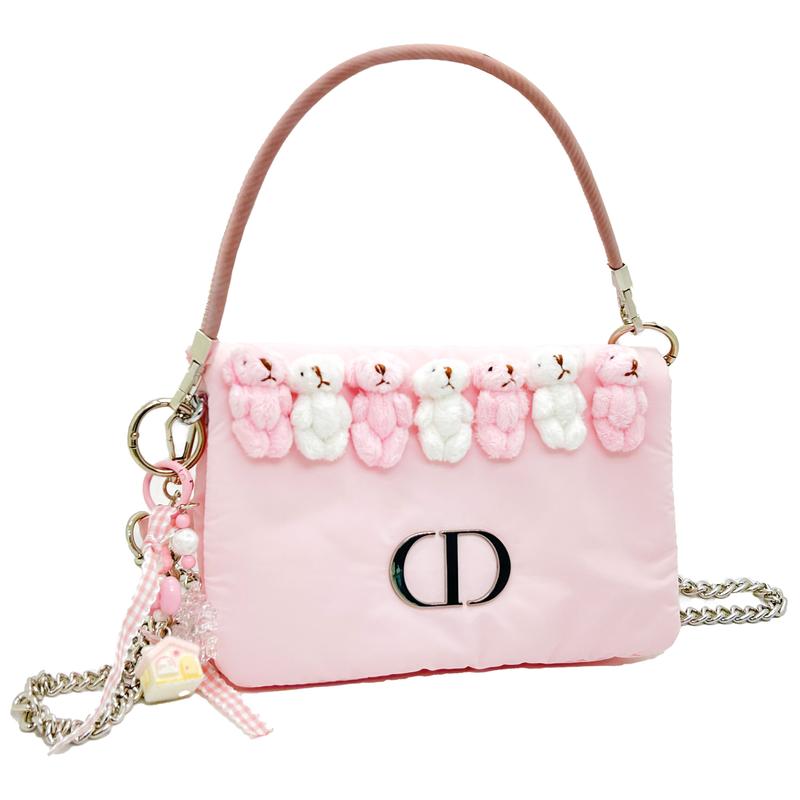 Dior Tasche [Maßgeschneiderte Kosmetiktasche] Rosa Bär Puderquaste Polyesterfaser Einfach Mode Vielseitig Klassisch Trendig Fortgeschritten Tragbar Einlagig Frisch