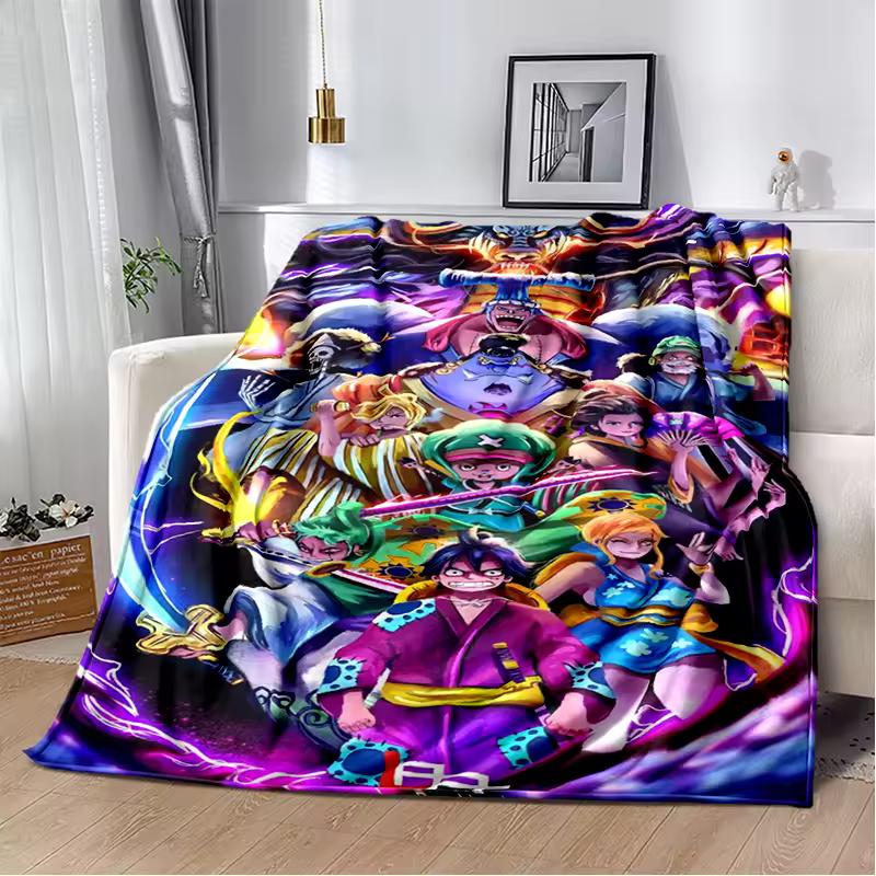 3D One P-Piece Cartoon Anime Flannel Blanket Soft Warm Throw Blanket for Bedroom Living Room Bed Camping Picnic Office Kids Gift