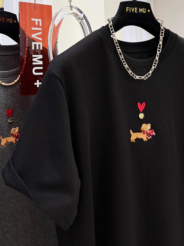 Women’s Early Spring Cartoon Embroidery Crew Neck Half Sleeve T-Shirt