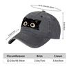 Black Cat Peeking Baseball Cap Cute Animal Print Adjustable Washed Denim Hat Casual