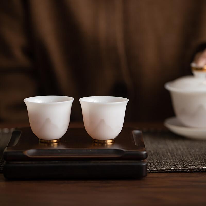 Sushitaoci Ice Jade Porcelain Light Ink Autumn Mountain Delicate Tea Cups, Pair of Cups, Smooth As Jade, Dehua White Porcelain Kung Fu Tea Cups, Set