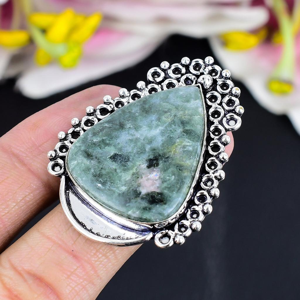 Seraphinite Gemstone Handmade 925 Sterling Silver Jewelry Ring Size 8 KG-1693