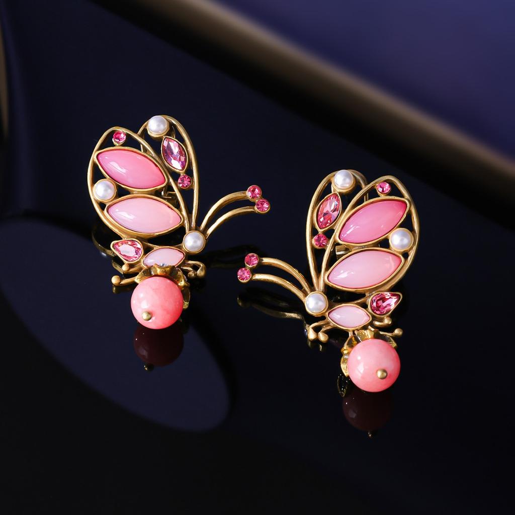 Retro Elegant Butterfly Earrings, Niche Temperament Design Earrings, Medieval Natural Stone Stud Earrings