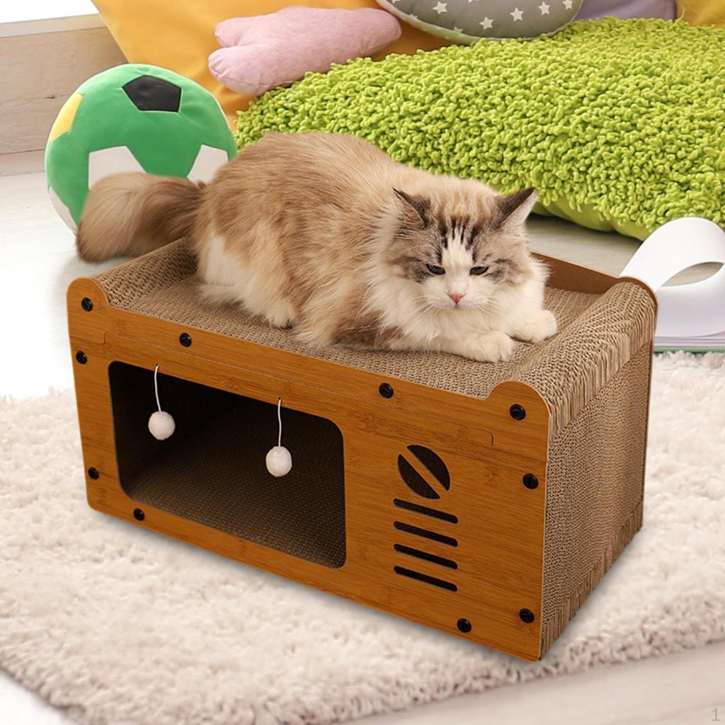Cat House for Indoor Cats Lounge Easy to Assemble Claw Grinding Wall and Couch Protection