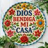 Spanish Phrase God Bless Me Floral Metal Wall Art Round Aluminum Plaque Home Cafe Decor