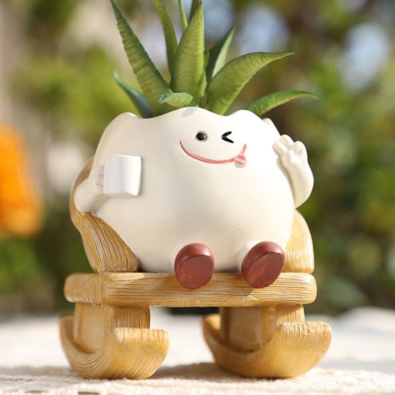 Rocking Chair Smile Faces Planter with Drainage Hole Cute Plant Pots for Indoor Outdoor Plant Unique Funny Flower Pot