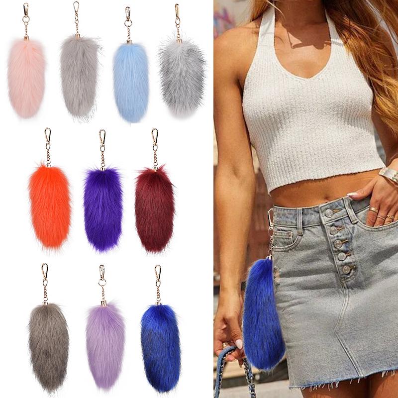 

Брелок для ключей для женщин и девочек, пушистый искусственный мех, мягкие брелоки, держатели, декоративные, имитация хвоста лисы, украшения для сумок, подарочные аксессуары