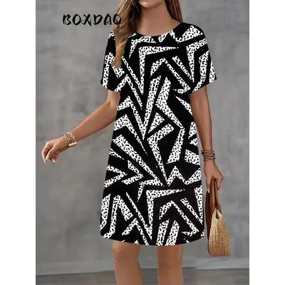Nueva Moda Lindo Kawaii Vestidos Mujer Estampado Graffiti Manga Corta Holgado Casual Mini Vestido Tallas Grandes Ropa de Verano 8XL