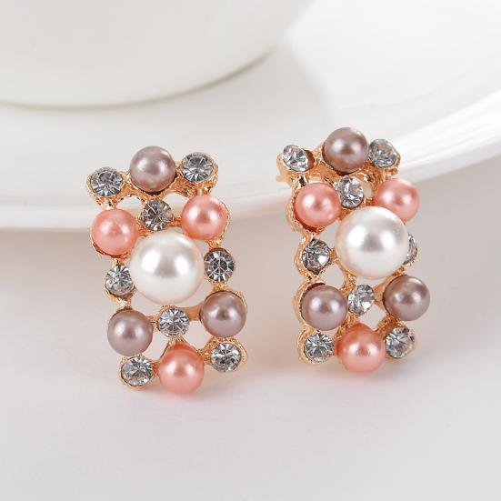 Elegant Rose Gold Plated Faux Pearl Crystal Inlay Collar Necklace Earrings Set