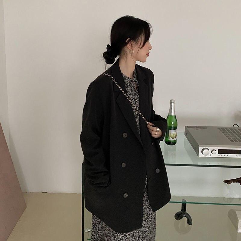 Nová Móda Podzim Nové Volný Černý Kabát Kostým Ženy Móda Jednoduché Dojíždění Práce Nosit Bunda Tenké Studentky