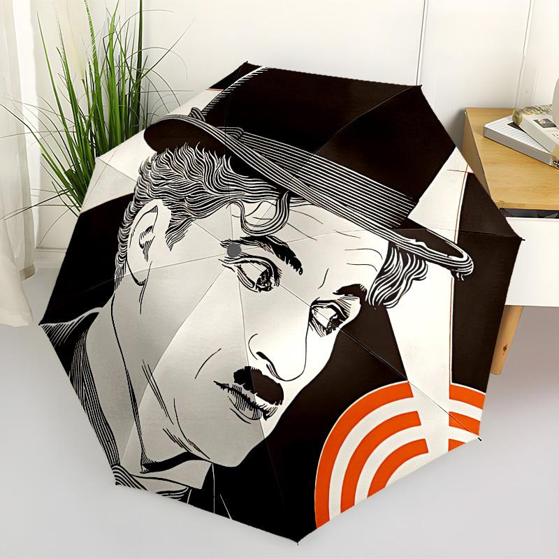 1pc Charlie Chaplin Automatic Folding Umbrella, Portable Collapsible Design, Casual Outdoor Accessory L1127027
