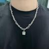 Men's Punk Hip Hop Necklace: High-End Titanium Steel with White Square Zirconia - Versatile and Stylish Jewelry.