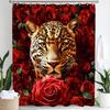 1Pc Red Rose, Flowers And Leopard Print Waterproof Shower Partition Privacy Hanging Curtain With Hooks Machine Washable
