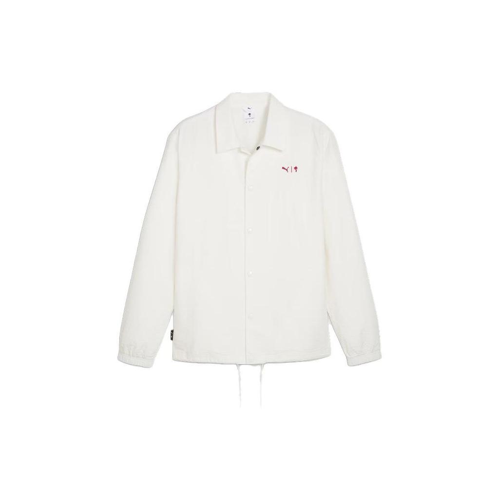 Puma Palm Tree Crew Coach Jacket Solid Color Single-Breasted Embroidered Collar Letter Jacket Men Jacket White 622296-65