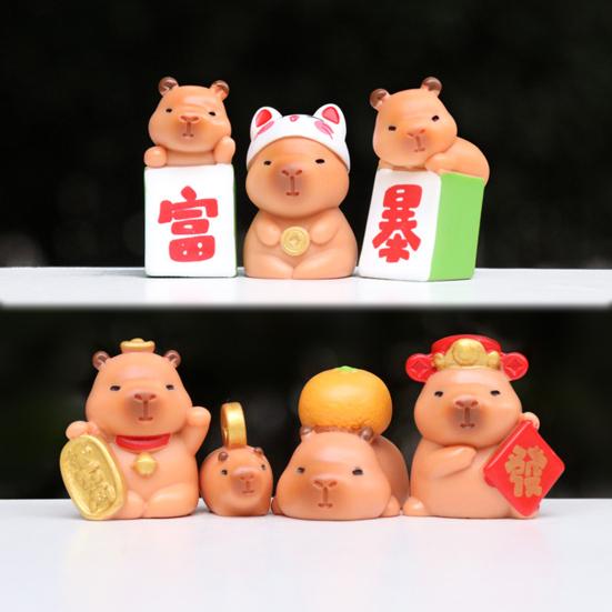 Yousheng 7 Pcs Capybara Miniatures Mini Capybara Figurines Resin Fortune Capybara Collectibles Statues for Car Dashboard Bookshelf Office Desk