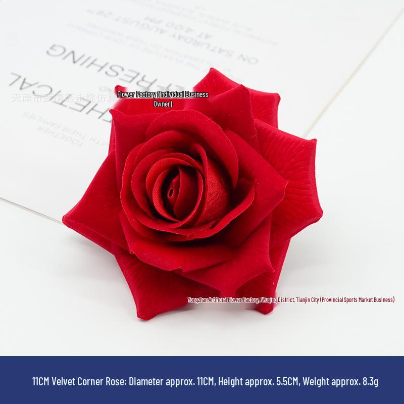 Velvet Rose Simulation Head for Wedding Display and Decoration – Silk Flower Arch & Brooch Decor.